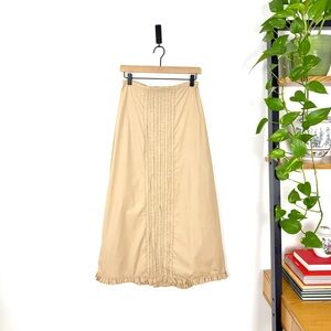 Vintage cottagecore western ruffle front cotton maxi skirt in tan size S